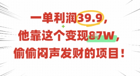 一单利润39.9，有人靠这个变现几十个，偷偷闷声发财的项目-稀缺资源库