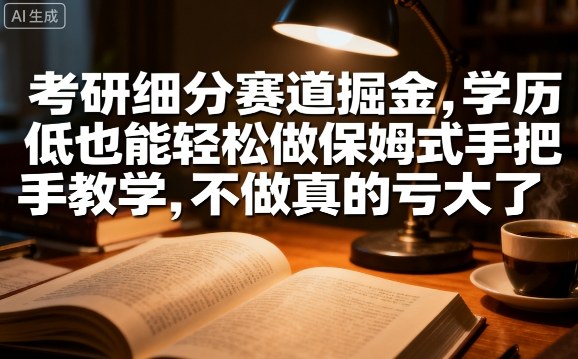 考研细分赛道掘金，日入1k+，学历低也能轻松做保姆式手把手教学，不做真的亏大了【揭秘】-稀缺资源库