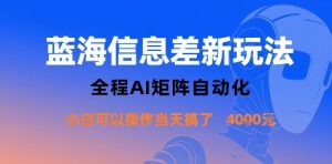 蓝海信息差新玩法，全程AI矩阵自动化小白可以操作当天搞了1k+-稀缺资源库
