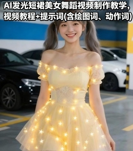 AI发光短裙美女舞蹈视频制作教学，视频教程+提示词(含绘图词、动作词)-稀缺资源库