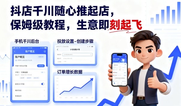 抖店千川随心推起店，保姆级教程，生意即刻起飞-稀缺资源库