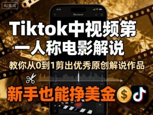 Tiktok中视频第一人称电影解说,教你从0到1剪出一个优秀的原创解说作品,新手也能挣美金-稀缺资源库