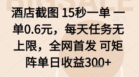 酒店截图项目，15秒一单，一单0.6米，每天任务无上限，全网首发可矩阵单日收益3张+【揭秘】-稀缺资源库