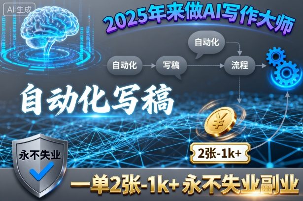 2025年来做AI写作大师，自动化写稿，一单2张-1k+，永不失业副业-稀缺资源库