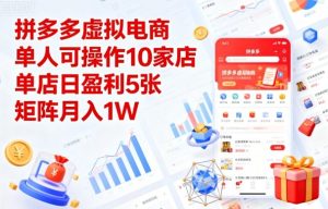 拼多多虚拟电商,单人可操作10家店,单店日盈利5张,矩阵月入1W+【揭秘】-稀缺资源库