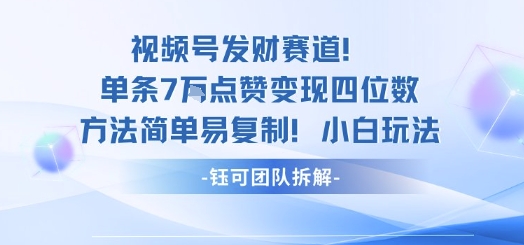 视频号发财赛道单条7W点赞变现四位数方法简单易复制小白玩法-稀缺资源库