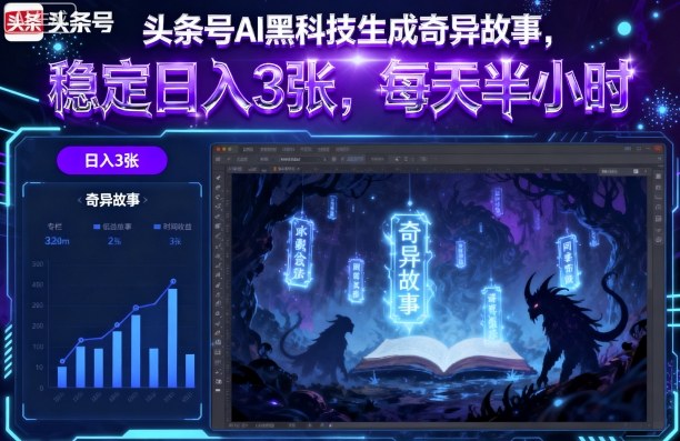 头条号AI黑科技生成奇异故事，稳定日入3张，每天半小时-稀缺资源库