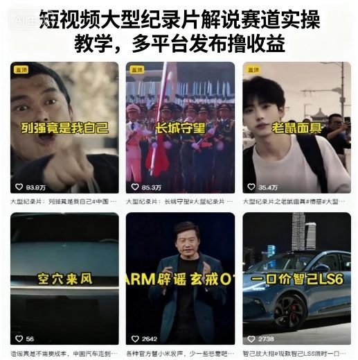 短视频大型纪录片解说赛道实操教学，多平台发布撸收益-稀缺资源库