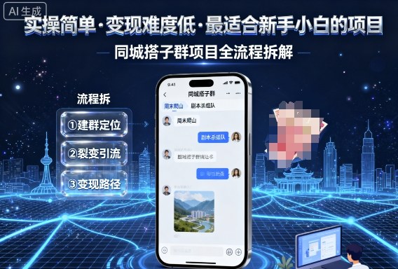实操简单，变现难度低，最适合新手小白做的项目，每天轻松收入3张，同城搭子群项目全流程拆解-稀缺资源库