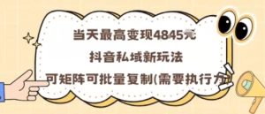 当天最高变现1k+,抖音私域新玩法,可矩阵可批量复制-稀缺资源库
