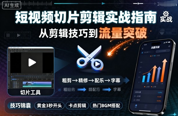短视频切片剪辑实战指南，从剪辑技巧到流量突破-稀缺资源库