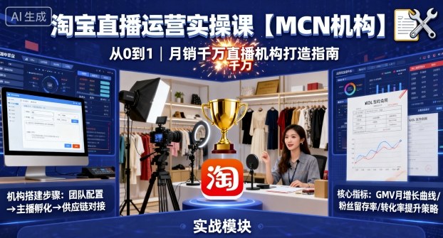淘宝直播运营实操课【MCN机构】，从0到1做一家月销千W的直播机构-稀缺资源库
