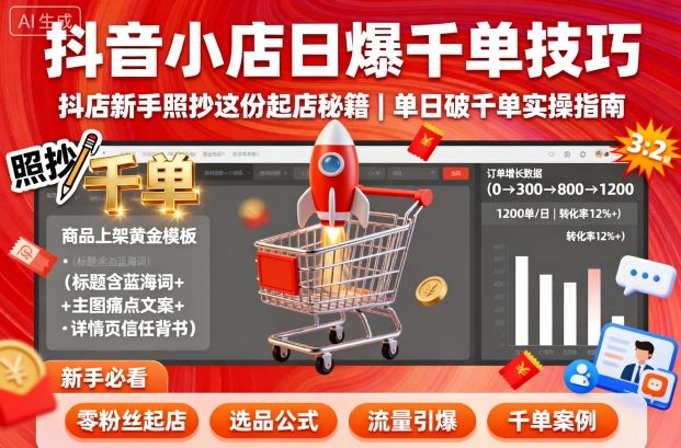 抖音小店日爆千单技巧，抖店新手照抄这份起店秘籍，单日破千单-稀缺资源库
