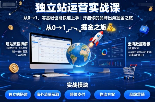 独立站运营实战课，​从0到1，零基础也能快速上手，开启你的品牌出海掘金之旅-稀缺资源库
