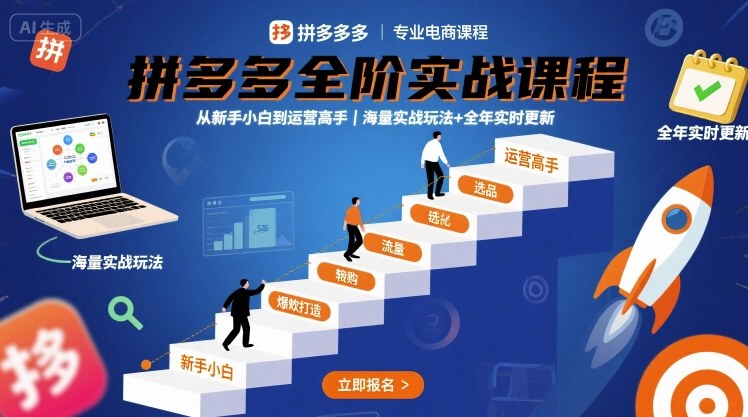 拼多多全阶实战课程，从新手小白到运营高手，海量实战玩法+全年实时更新【2025年9月更新】-稀缺资源库
