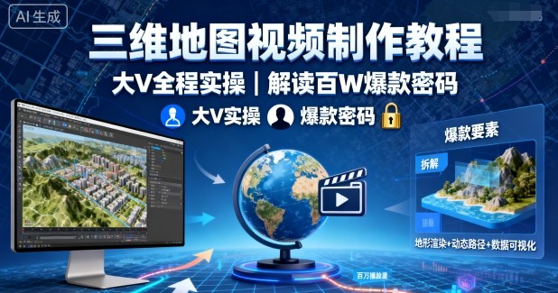 三维地图视频制作教程，大V全程实操，解读百W爆款密码-稀缺资源库