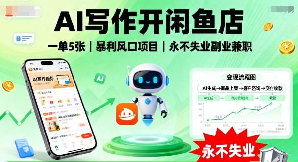 AI写作开闲鱼店，一单5张，暴利风口项目，永不失业副业兼职【全网首发】-稀缺资源库