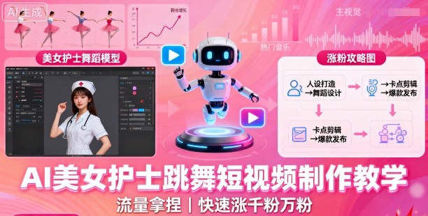 AI美女护士跳舞短视频制作教学，流量拿捏，快速涨千粉万粉【提示词+视频教程】-稀缺资源库