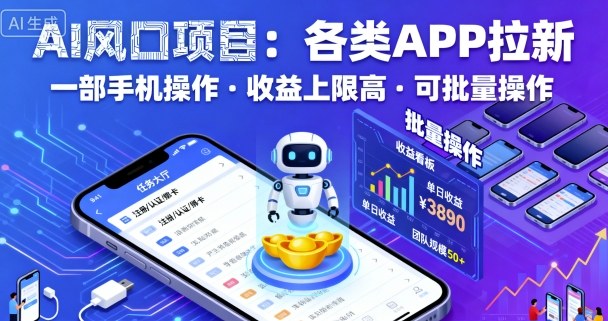 AI风口项目，各类APP拉新，一部手机就可以操作，收益上限高，可批量操作-稀缺资源库