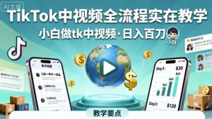 TikTok中视频全流程实操教学，小白做tk中视频，日入百刀-稀缺资源库