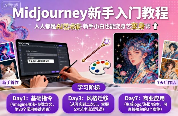 midjourney新手入门教程：人人都是AI艺术家，新手小白也能变身艺术大师-稀缺资源库