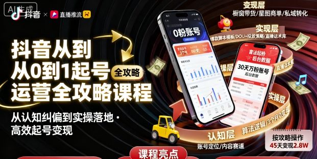 抖音从0到1起号运营全攻略课程，从认知纠偏到实操落地，高效起号变现-稀缺资源库