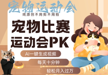 AI一键生成宠物比赛运动会PK视频，纯原创不用剪不用拍，每天十分钟，轻松月入过1W+-稀缺资源库