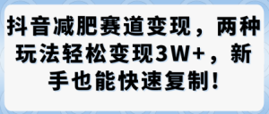 抖音减肥赛道变现,两种玩法轻松变现3W+,新手也能快速复制-稀缺资源库