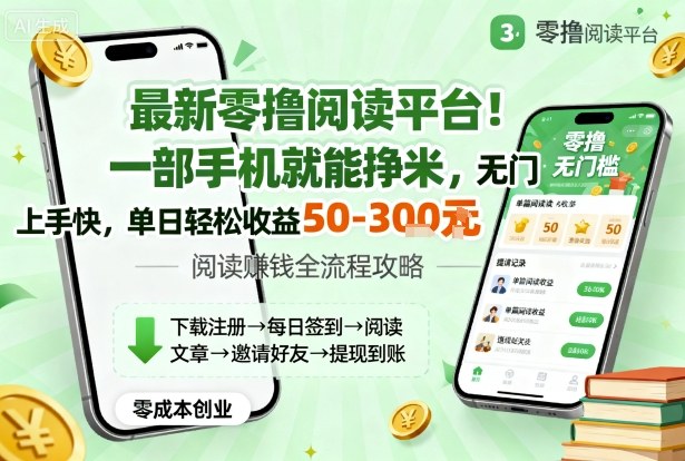 最新零撸阅读平台！一部手机就能挣米，无门槛上手快，单日轻松收益50-3张【揭秘】-稀缺资源库