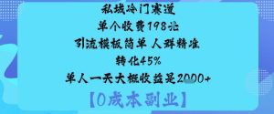 私域冷门赛道:单个收费198米引流模板简单人群精准转化45%单人一天大概收益是1k+-稀缺资源库