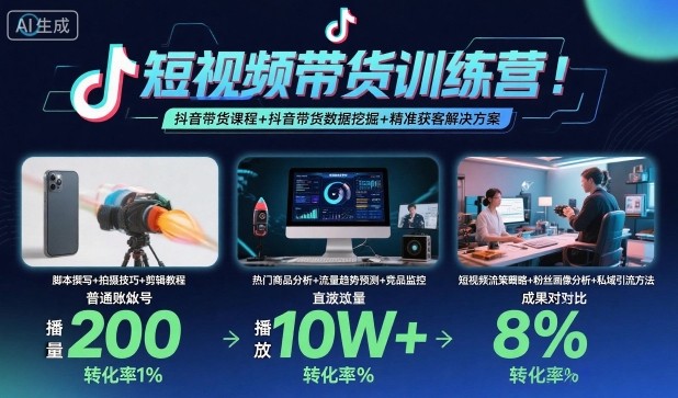 短视频带货训练营，抖音带货课程+抖音带货数据挖掘+精准获客解决方案-稀缺资源库