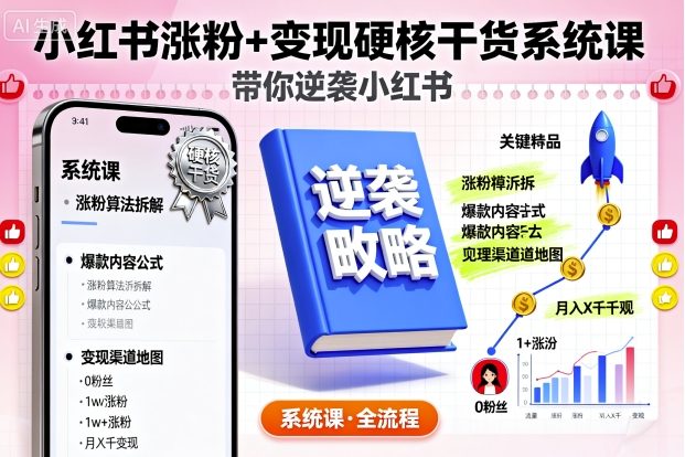 小红书涨粉+变现硬核干货系统课，带你逆袭小红书-稀缺资源库