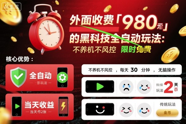 外面收费980的黑科技全自动玩法，不养机不风控，每天30分钟，无脑操作，当天收益2张【揭秘】-稀缺资源库