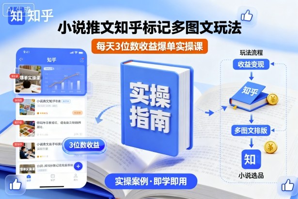 小说推文知乎标记多图文玩法，每天3位数收益爆单实操课-稀缺资源库