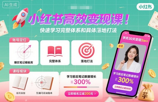 小红书高效变现课，快速学习小红书完整体系和具体落地打法-稀缺资源库