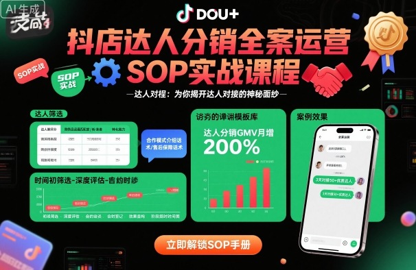 抖店达人分销全案运营SOP实战课程，为你揭开达人对接的神秘面纱-稀缺资源库