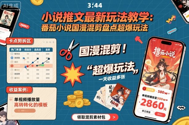 小说推文最新玩法教学，番茄小说国漫混剪盘点超爆玩法，全程干货，一天收益多张-稀缺资源库