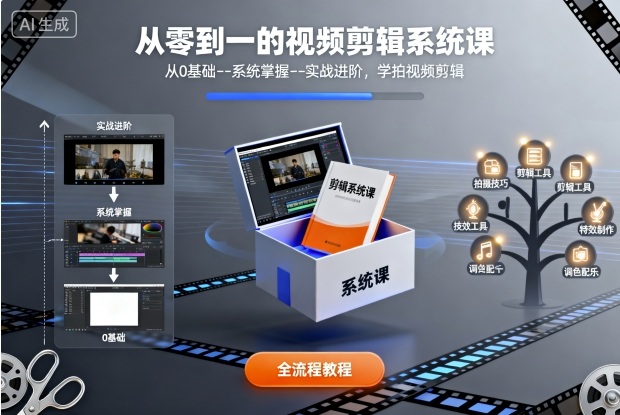 从零到一的视频剪辑系统课，从0基础–系统掌握–实战进阶，学拍视频剪辑-稀缺资源库