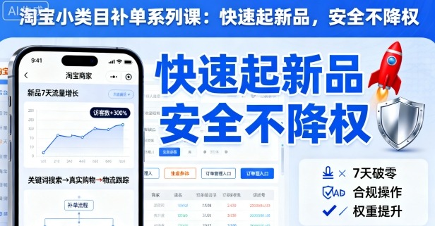 淘宝小类目补单系列课，快速起新品，安全不降权-稀缺资源库