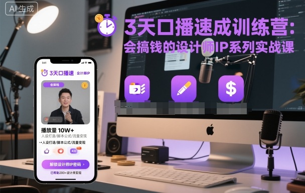 3天口播速成训练营，会搞钱的设计师IP系列实战课-稀缺资源库