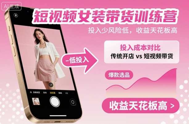 短视频女装带货训练营，投入少风险低，收益天花板高-稀缺资源库