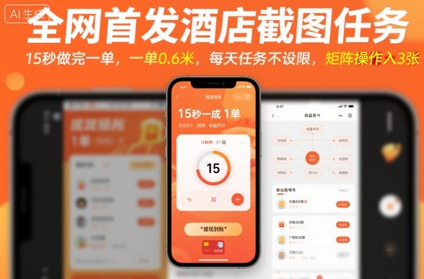 全网首发酒店截图任务，15秒做完一单，一单0.6米，每天任务不设限，矩阵操作日入3张【揭秘】-稀缺资源库