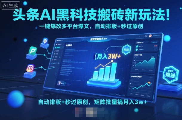 头条AI黑科技搬砖新玩法！一键爆改多平台爆文，自动排版+秒过原创，矩阵批量搞月入3w+【揭秘】-稀缺资源库