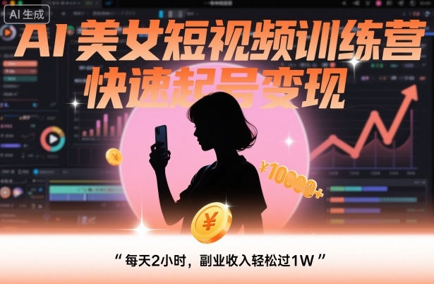 AI美女短视频训练营，快速起号变现，每天2小时，副业收入轻松过1W-稀缺资源库