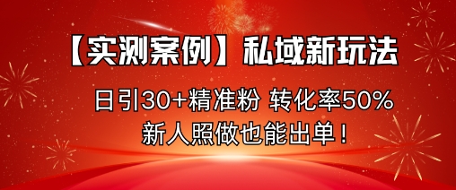 【实测案例】私域新玩法，日引30+精准粉，转化率50%，新人照做也能出单！-稀缺资源库