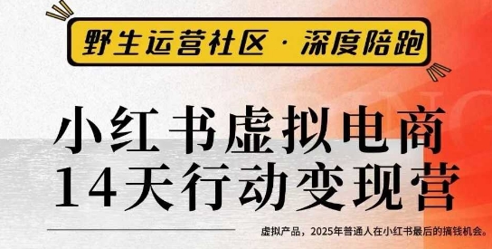 小红书虚拟电商14天变现训练营3.0，​虚拟产品，2025年普通人在小红书最后的搞钱机会-稀缺资源库