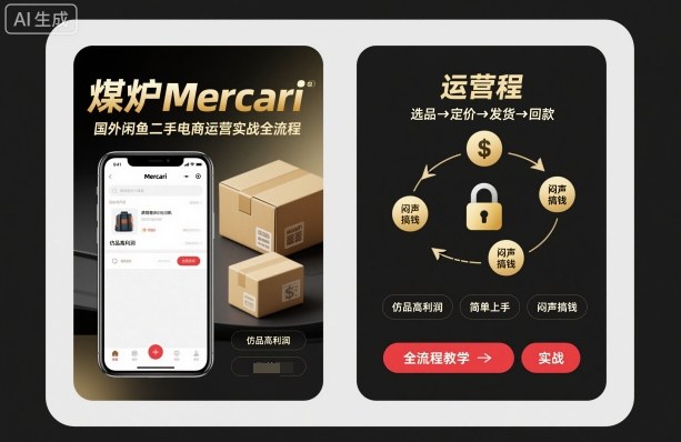 煤炉Mercari国外闲鱼二手电商运营实战全流程，仿品高利润，简单上手，闷声搞钱-稀缺资源库