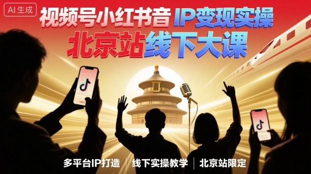 视频号小红书抖音IP变现实操北京站线下大课，40+行业短视频高变现姿势，100+IP高变现实操技术-稀缺资源库
