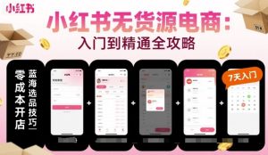 小红书无货源电商,入门到精通,开店+选品+笔记+剪辑+赛道+内容-稀缺资源库