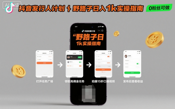 抖音发行人计划全新野路子玩法，随时随地，只要有手机，就能操作，日入1k+【揭秘】-稀缺资源库